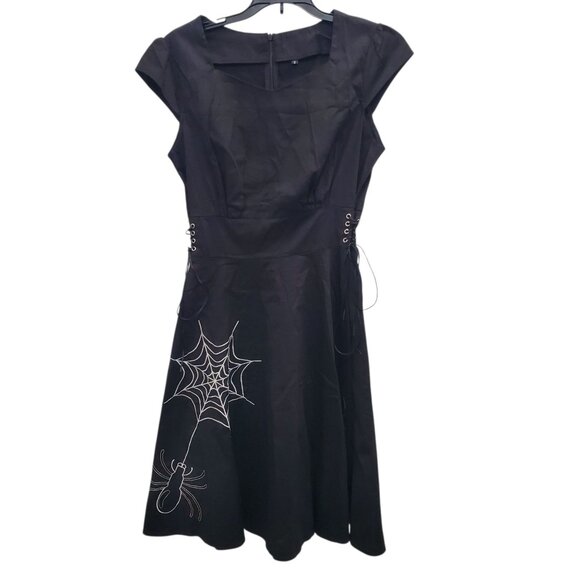 Wellwits Black‎ White Embroidered Spider 1940s Pinup Corset Lace Gothic Dress S - Picture 1 of 8
